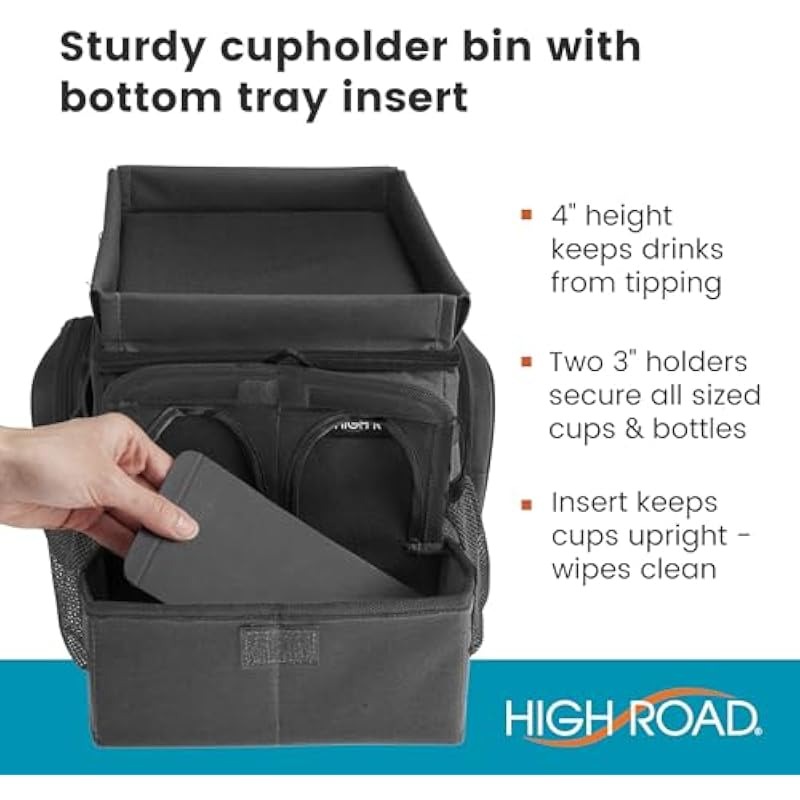 Car Passenger Seat Organizer with Insulated Compartment and Cup Holders