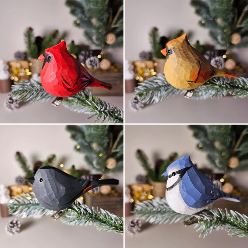 🎄Handcrafted Clip-On Christmas Tree Bird Ornament | Woodcarving Art | Hand Painted Art