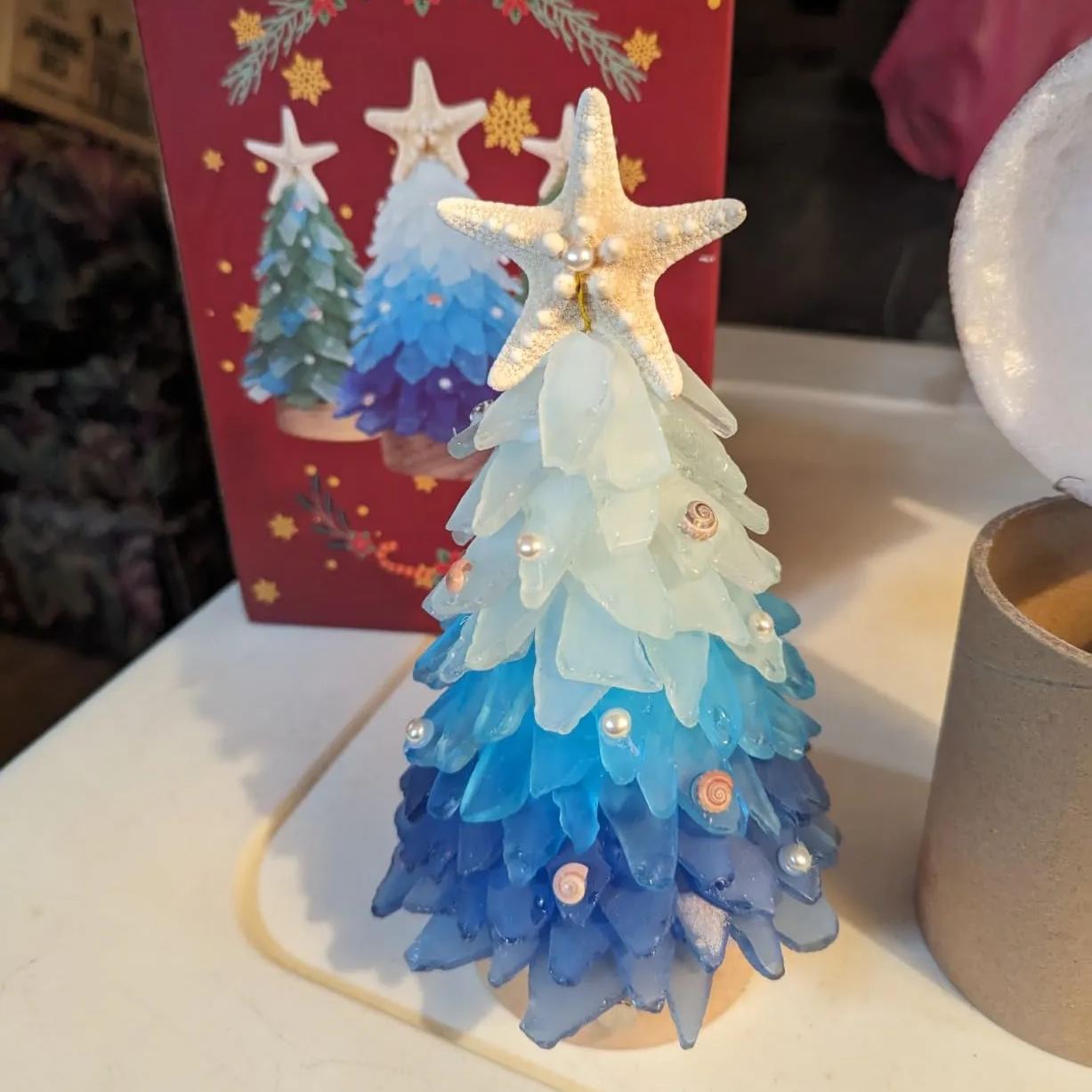 Handcrafted Sea Glass Style Christmas Tree | With LED Lights | Christmas Decoration