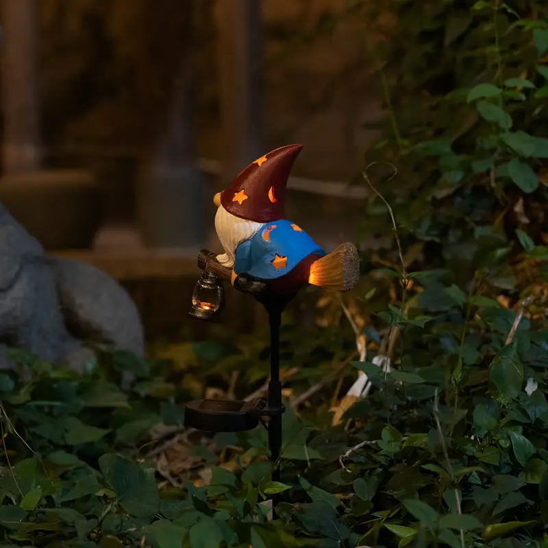 Gnome Statue on a Broom | Solar Light