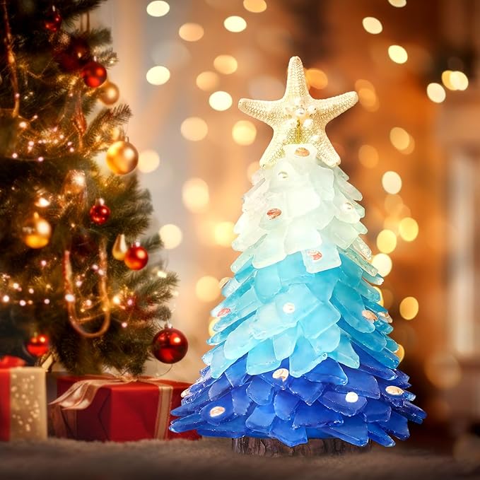 Handcrafted Sea Glass Style Christmas Tree | With LED Lights | Christmas Decoration