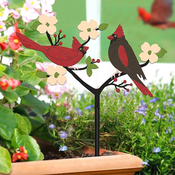 Cardinal Yard Sign Stake | Metal Bird Decorative Garden Stake