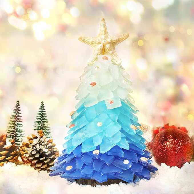 Handcrafted Sea Glass Style Christmas Tree | With LED Lights | Christmas Decoration