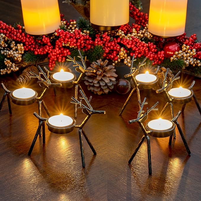 Handmade Metal Reindeer Tea Light Candle Holder | Christmas Decor | Thanksgiving Decor