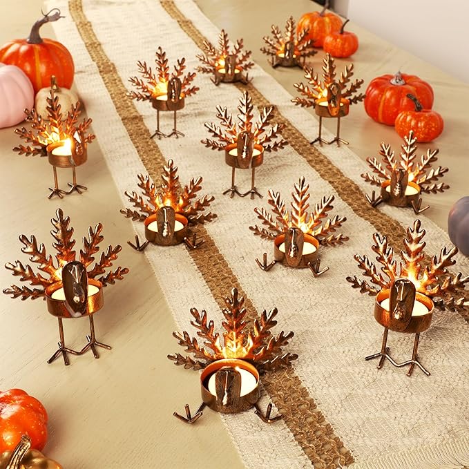 Handmade Metal Turkey Tea Light Candle Holder | Thanksgiving Decor