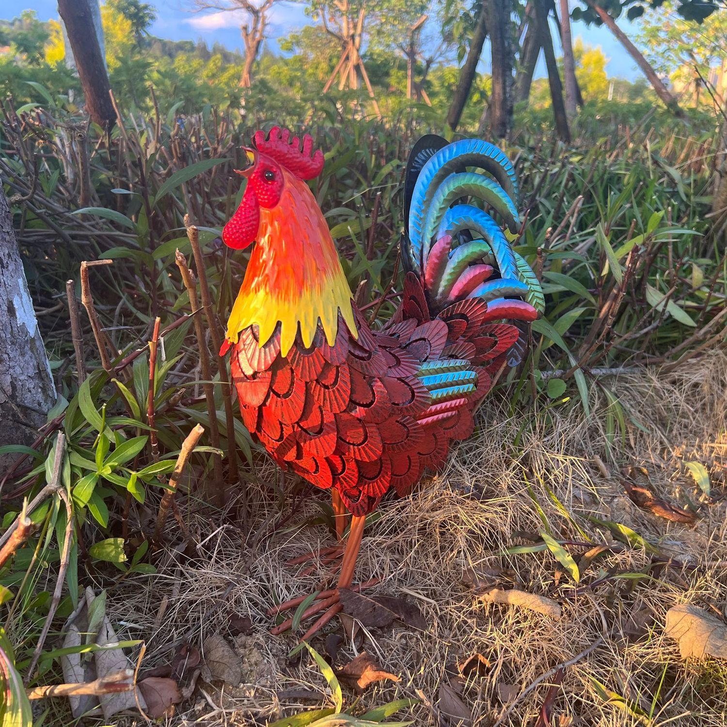 Iron Rooster Garden Statue