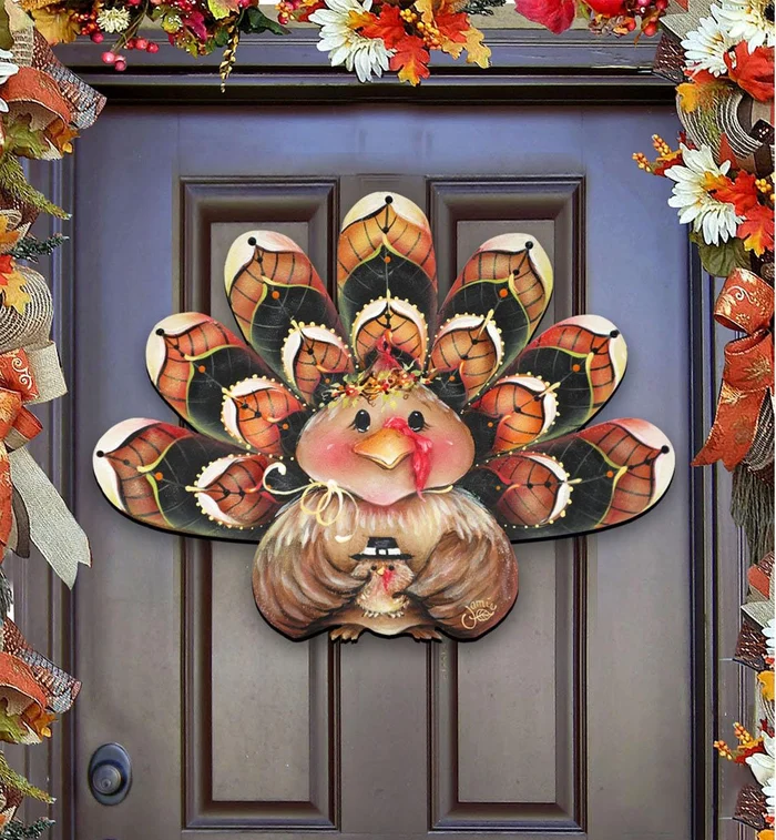 🦃Turkey Wreath Door Hanger 🍂 Wooden Fall Wall Decoration