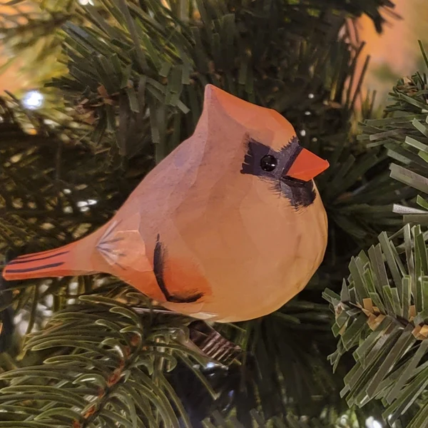 Charming Handcrafted Clip-On Christmas Tree Bird Ornament | Woodcarving Art | Hand Painted Art