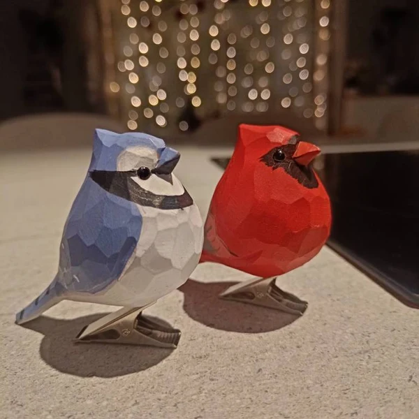 Charming Handcrafted Clip-On Christmas Tree Bird Ornament | Woodcarving Art | Hand Painted Art