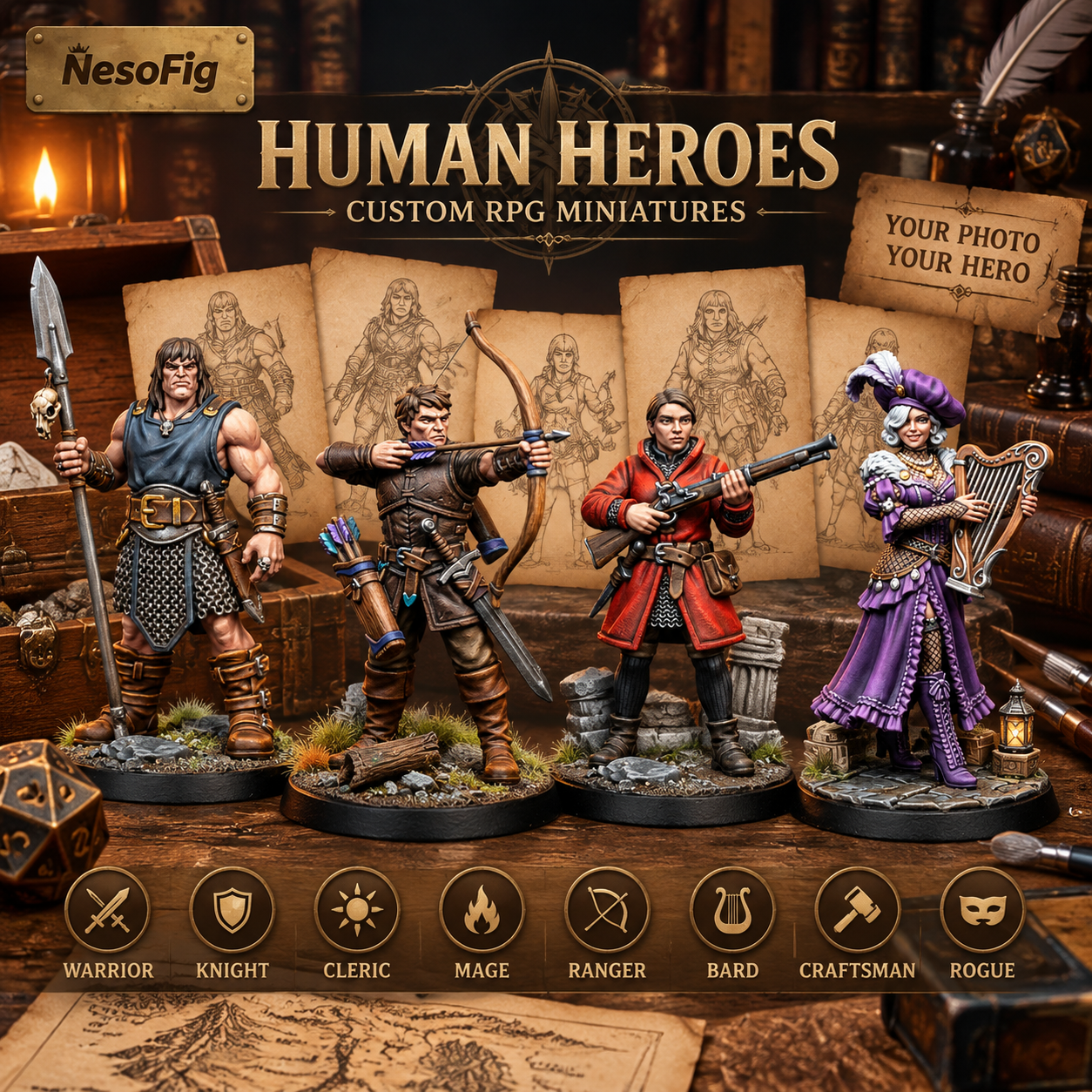 Custom Human Tabletop RPG Miniature – NesoFig