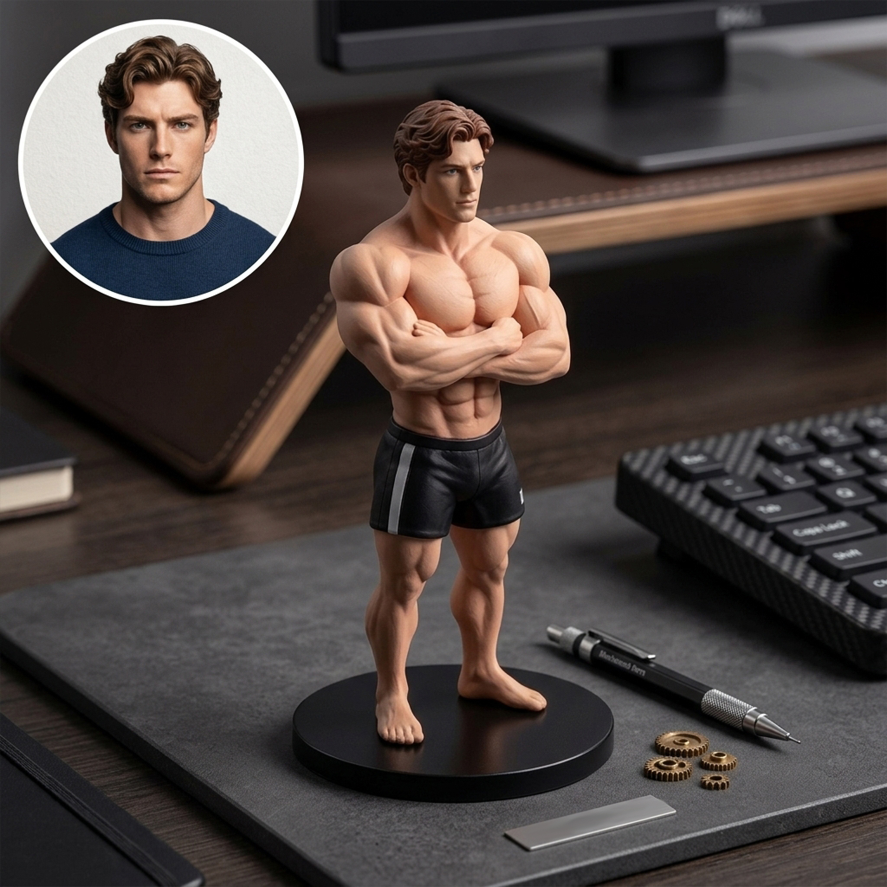 Custom 3D Printed Muscular Male Figure Figurine | Resin material, Suitable for Cars and Offices (Dashboard/Desktop), Gift For Him/Dad/Husband/Boyfriend