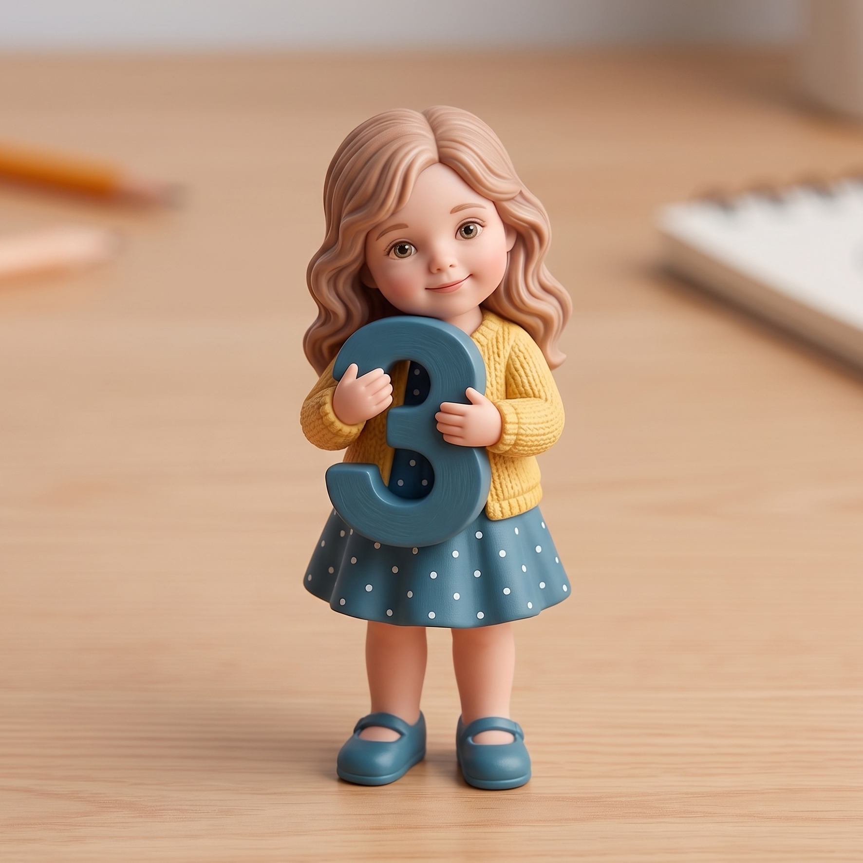 3D Figurine Holding Letters/Numbers Mini Ornaments of Characters