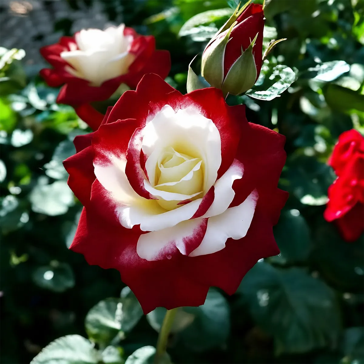 🌹 Semena červeno-bílých dvoubarevných růží – vzácné dvoubarevné zahradní květy
