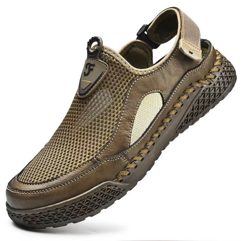 Men's Handmade Genuine Leather Mesh Sandals