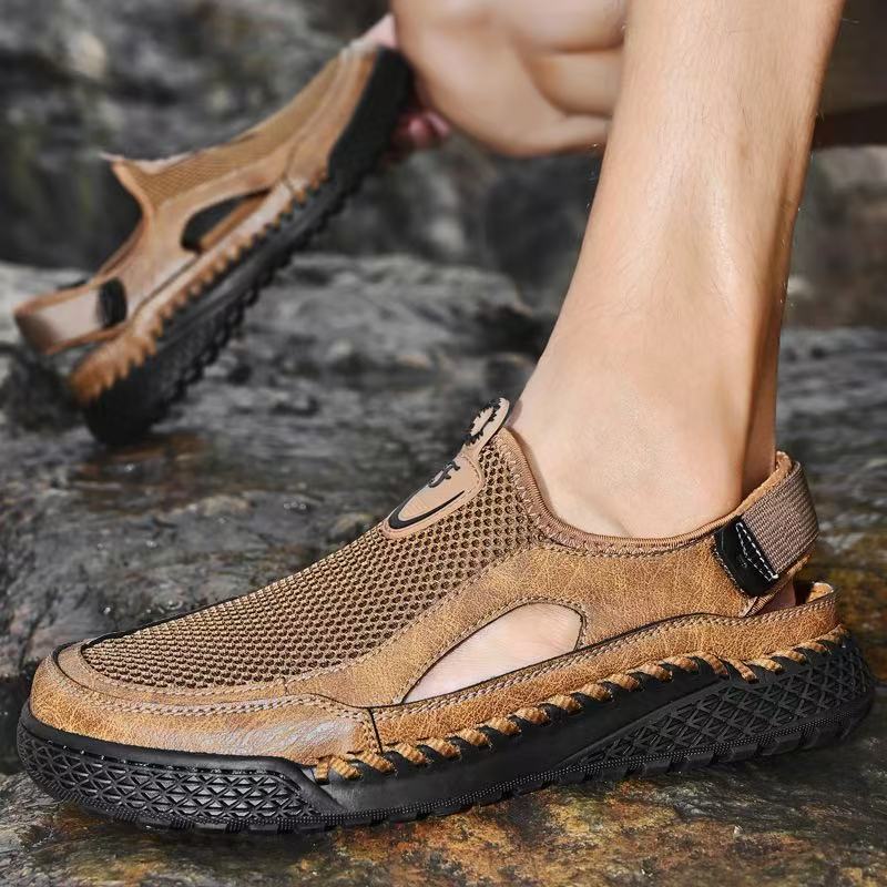 Men's Handmade Genuine Leather Mesh Sandals