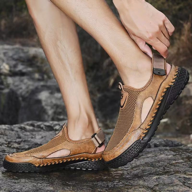 Men's Handmade Genuine Leather Mesh Sandals