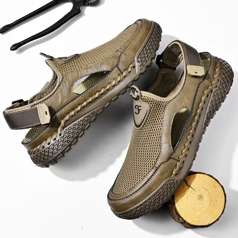 Men's Handmade Genuine Leather Mesh Sandals