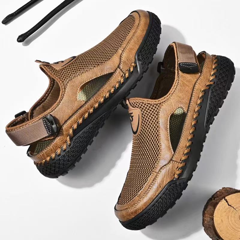 Men's Handmade Genuine Leather Mesh Sandals