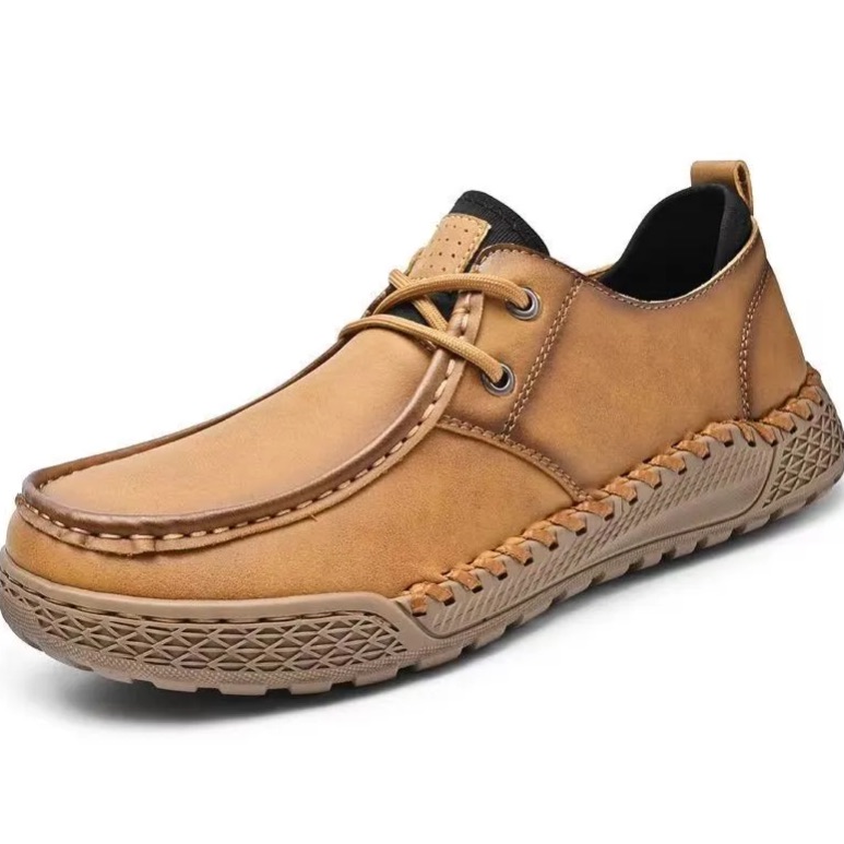 Men's Casual Leather Driving Shoes – Handmade Stitching, Lightweight Low-Top Lace-Up Loafers