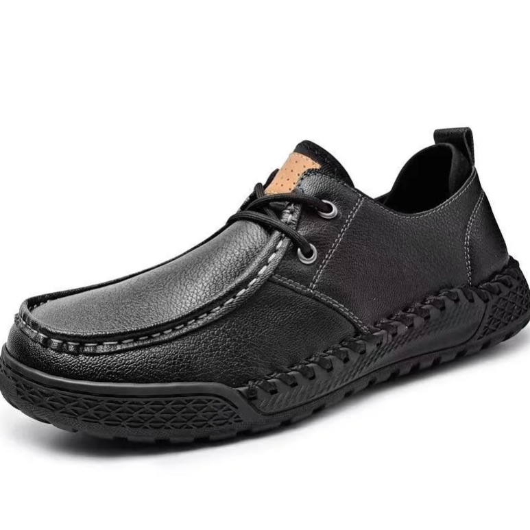Men's Casual Leather Driving Shoes – Handmade Stitching, Lightweight Low-Top Lace-Up Loafers