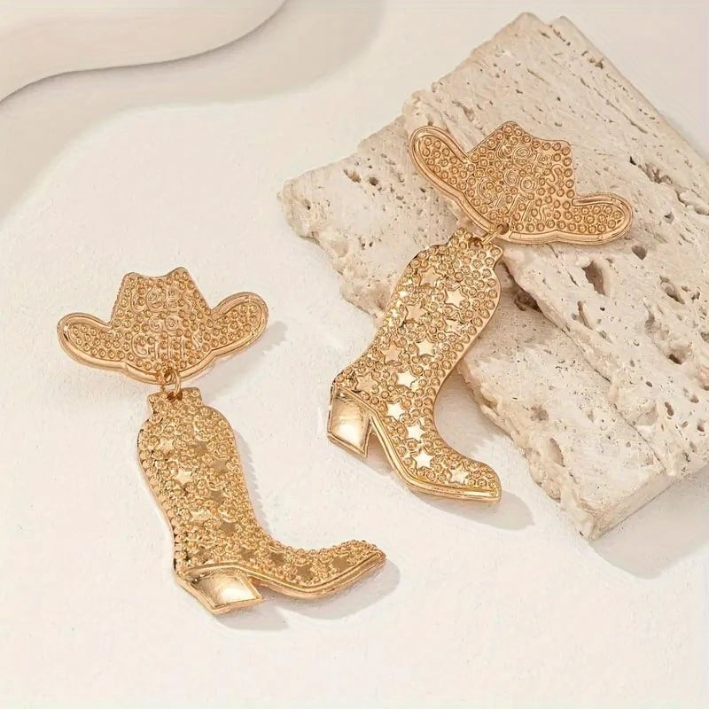 🤠 Fashion Retro Western Cowboy Boots and Hat Shaped Earrings👢