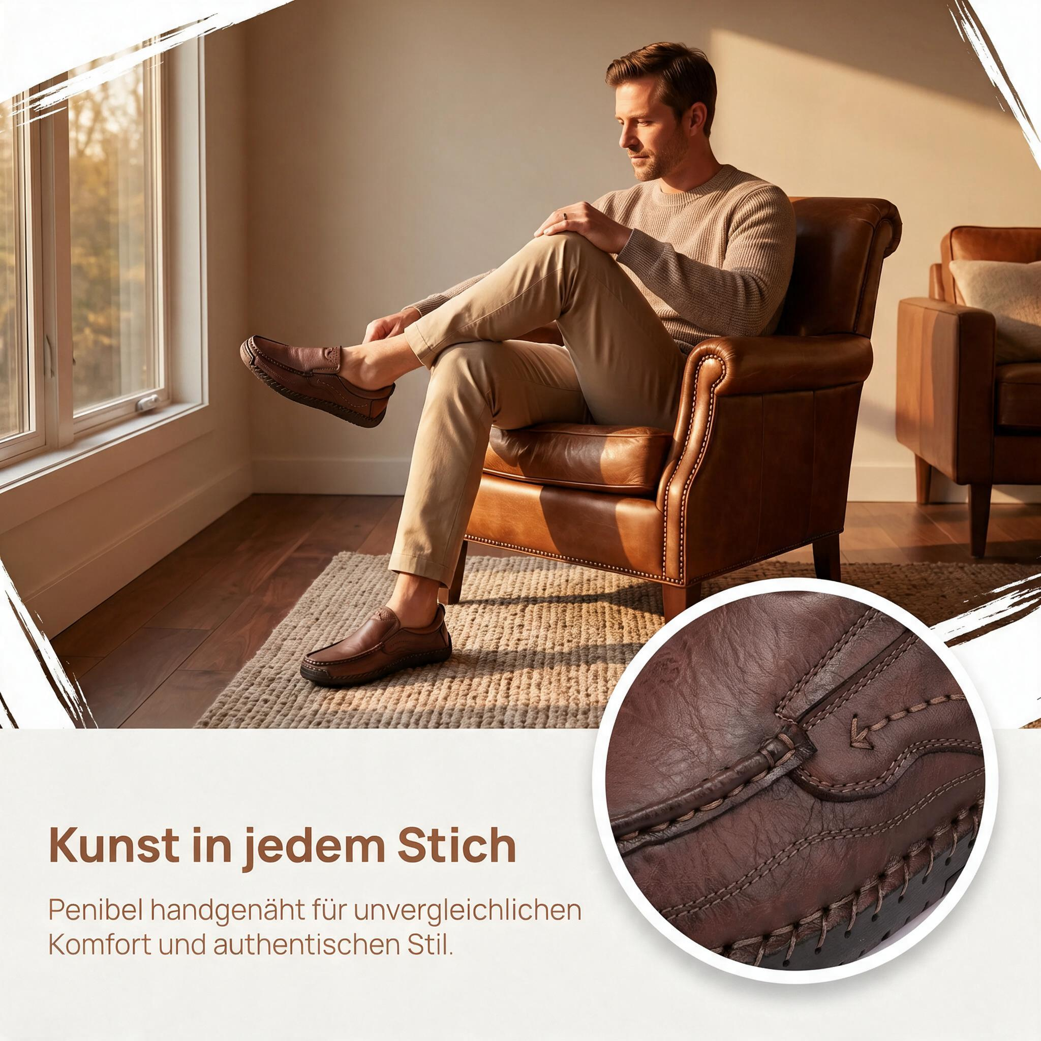 MANTRAFF® Herren-Freizeitschuhe zum Hineinschlüpfen aus genarbtem Leder mit Knitteroptik