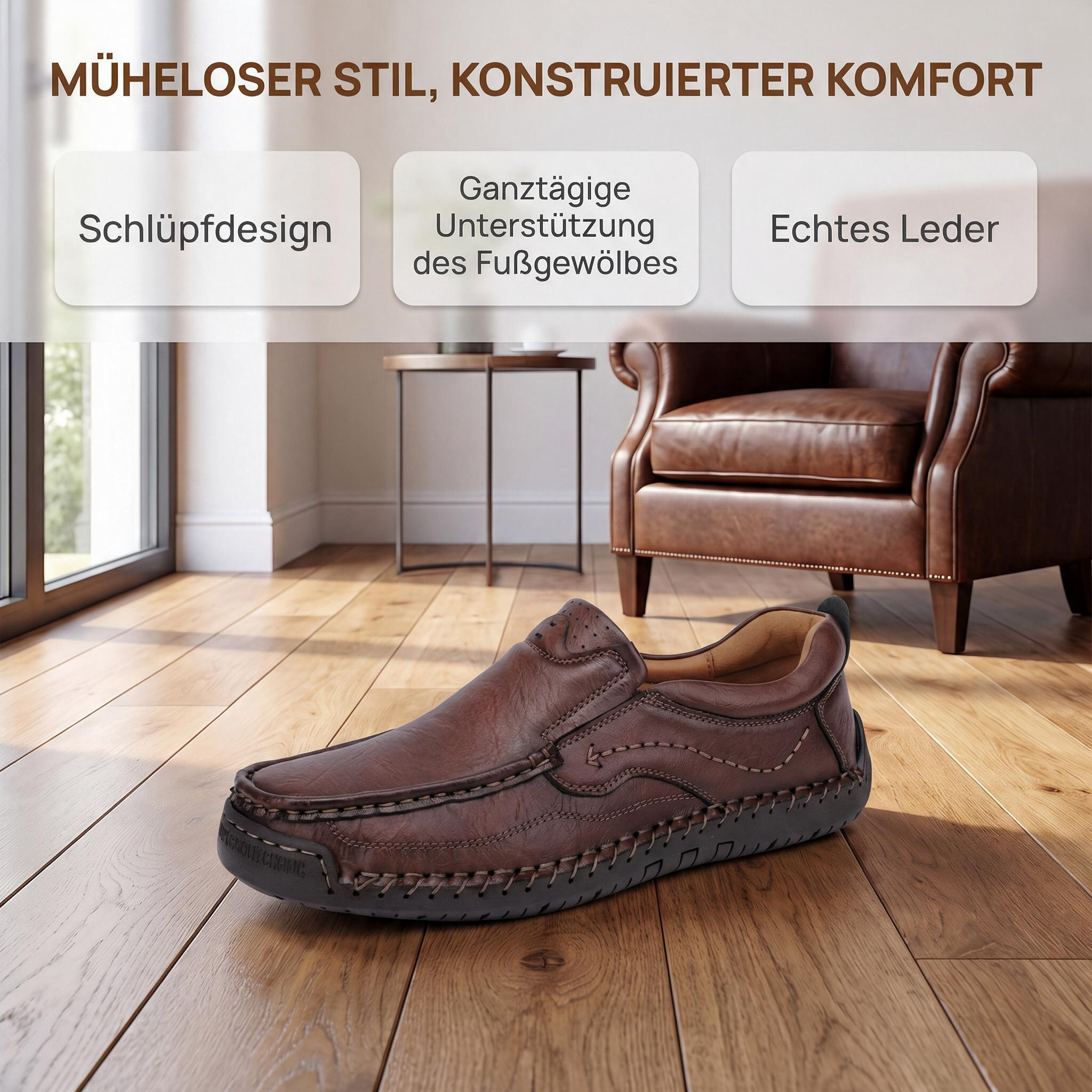 MANTRAFF® Herren-Freizeitschuhe zum Hineinschlüpfen aus genarbtem Leder mit Knitteroptik