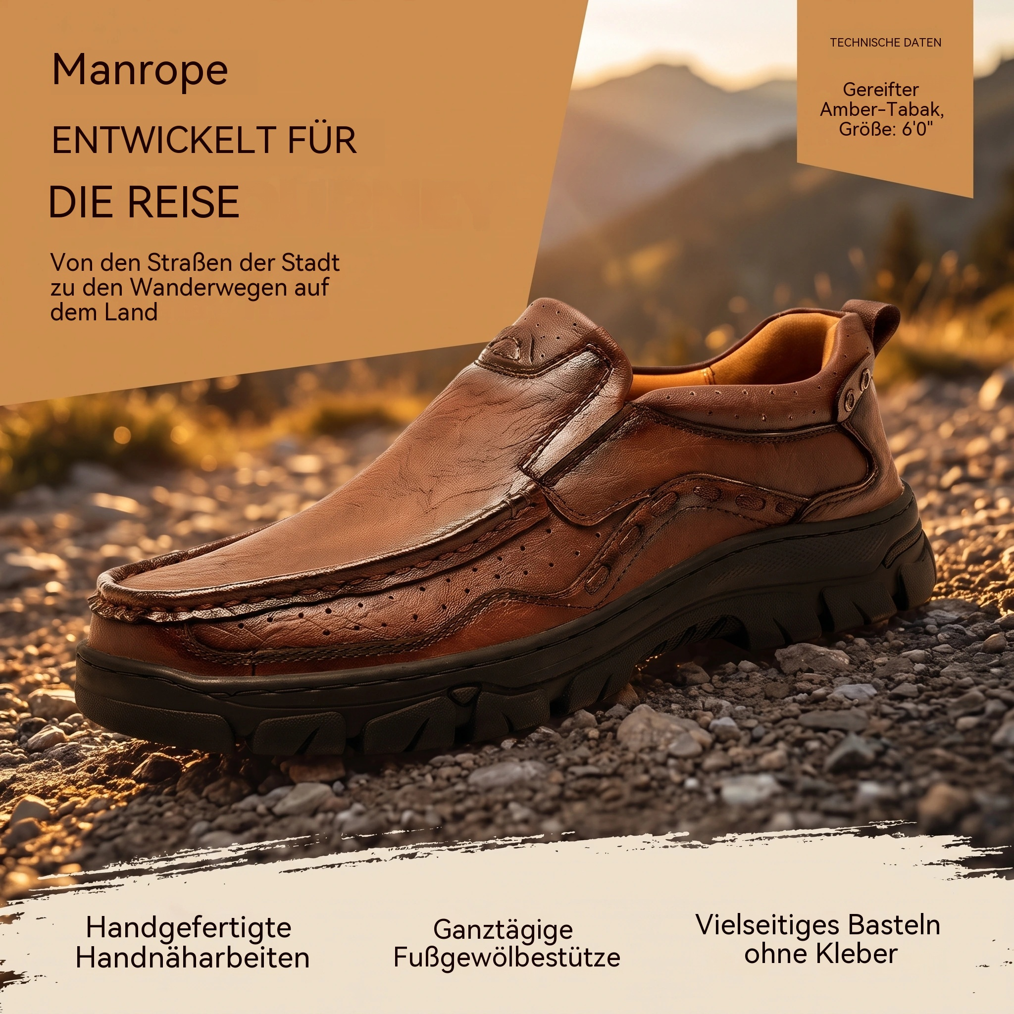 MANTRAFF® Handgenähte Outdoor-Freizeitschuhe aus Leder für Herren