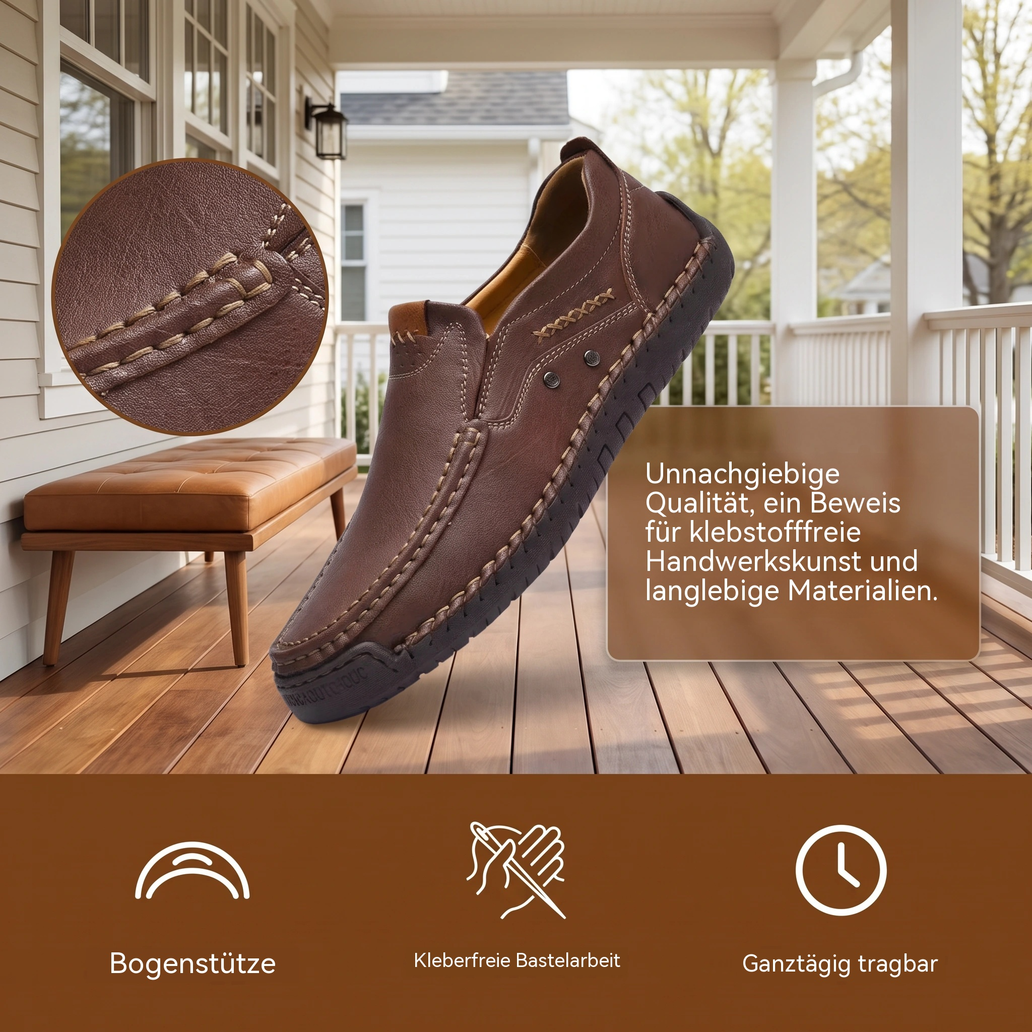 MANTRAFF® Handgenähte Freizeit-Slipper aus Leder für Herren