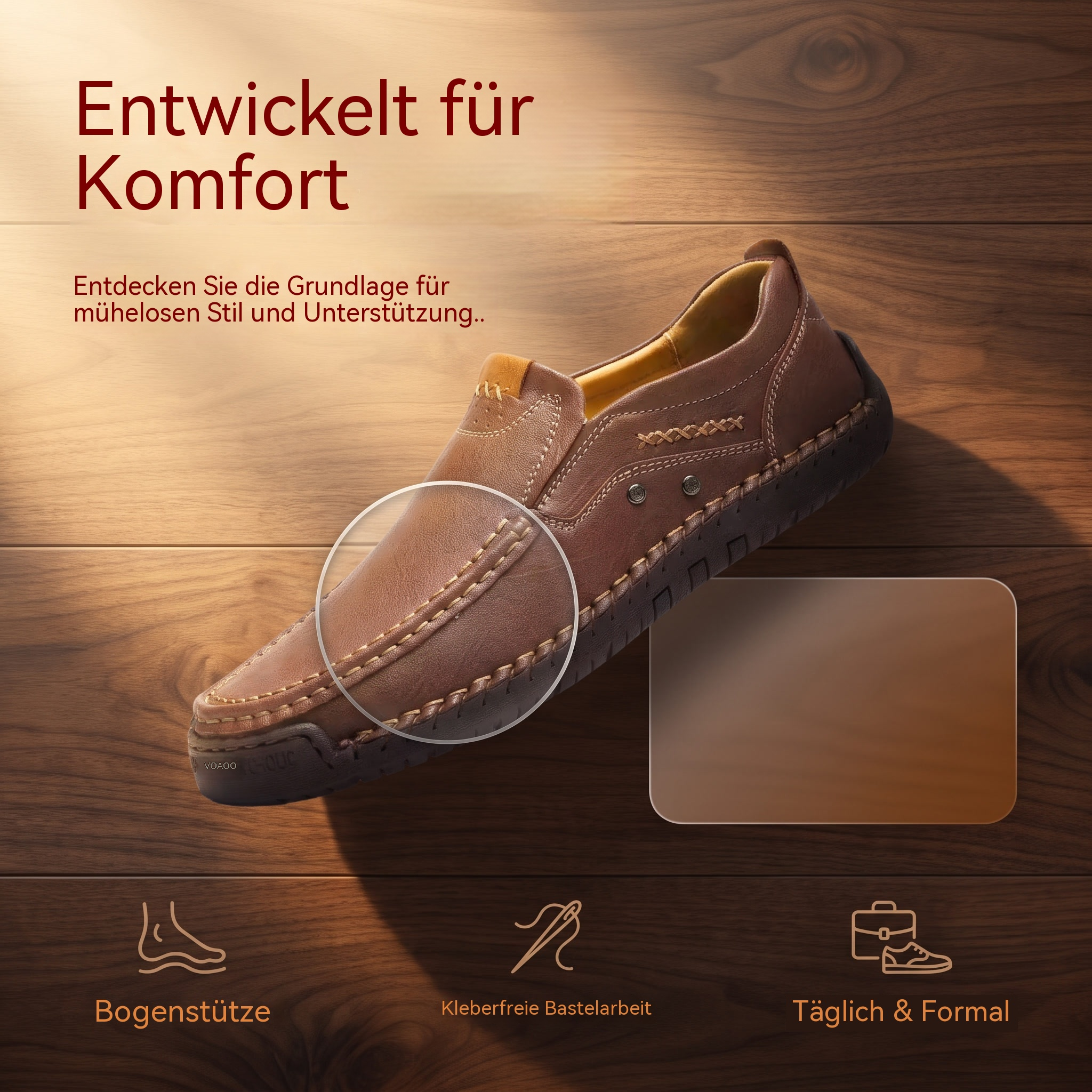 MANTRAFF® Handgenähte Freizeit-Slipper aus Leder für Herren
