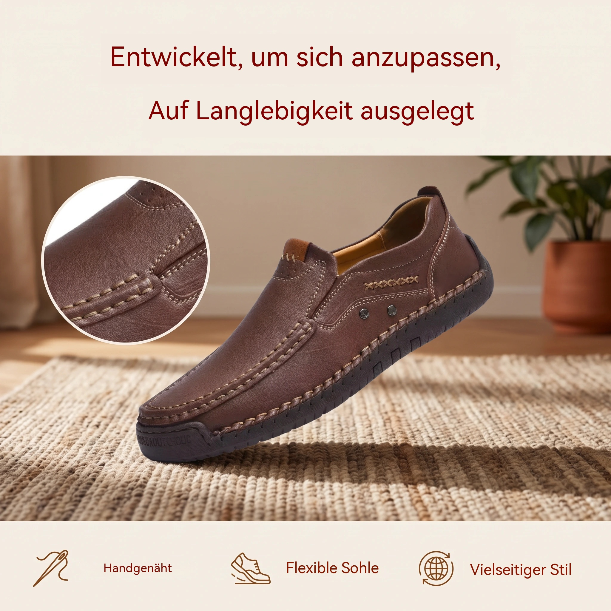 MANTRAFF® Handgenähte Freizeit-Slipper aus Leder für Herren