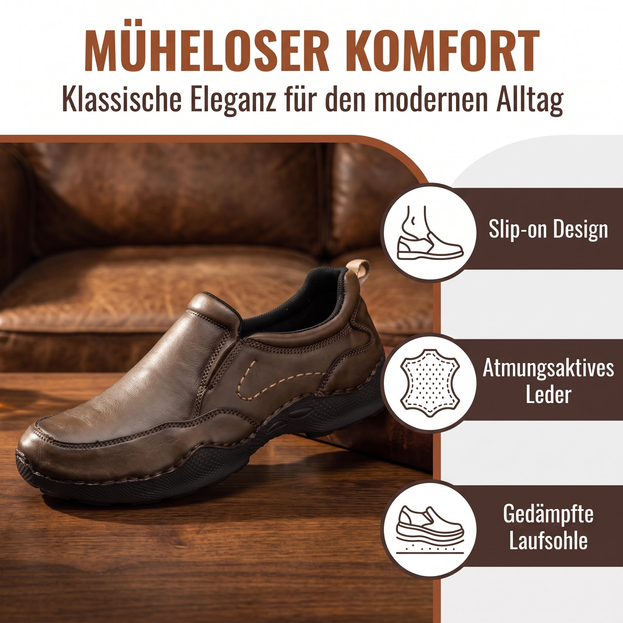 MANTRAFF® Herren-Outdoor-Freizeitschuhe zum Hineinschlüpfen aus vollnarbigem Leder