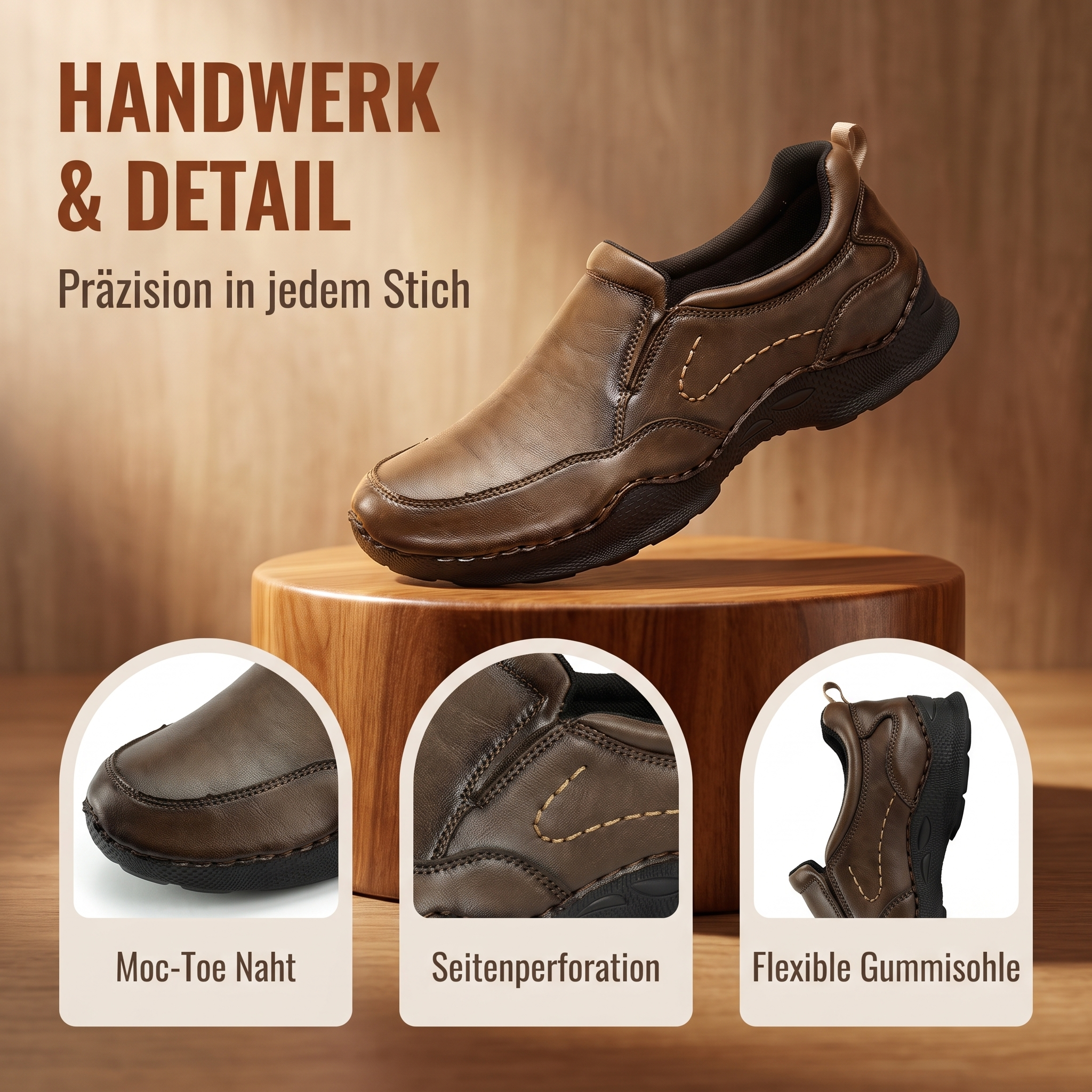 MANTRAFF® Herren-Outdoor-Freizeitschuhe zum Hineinschlüpfen aus vollnarbigem Leder