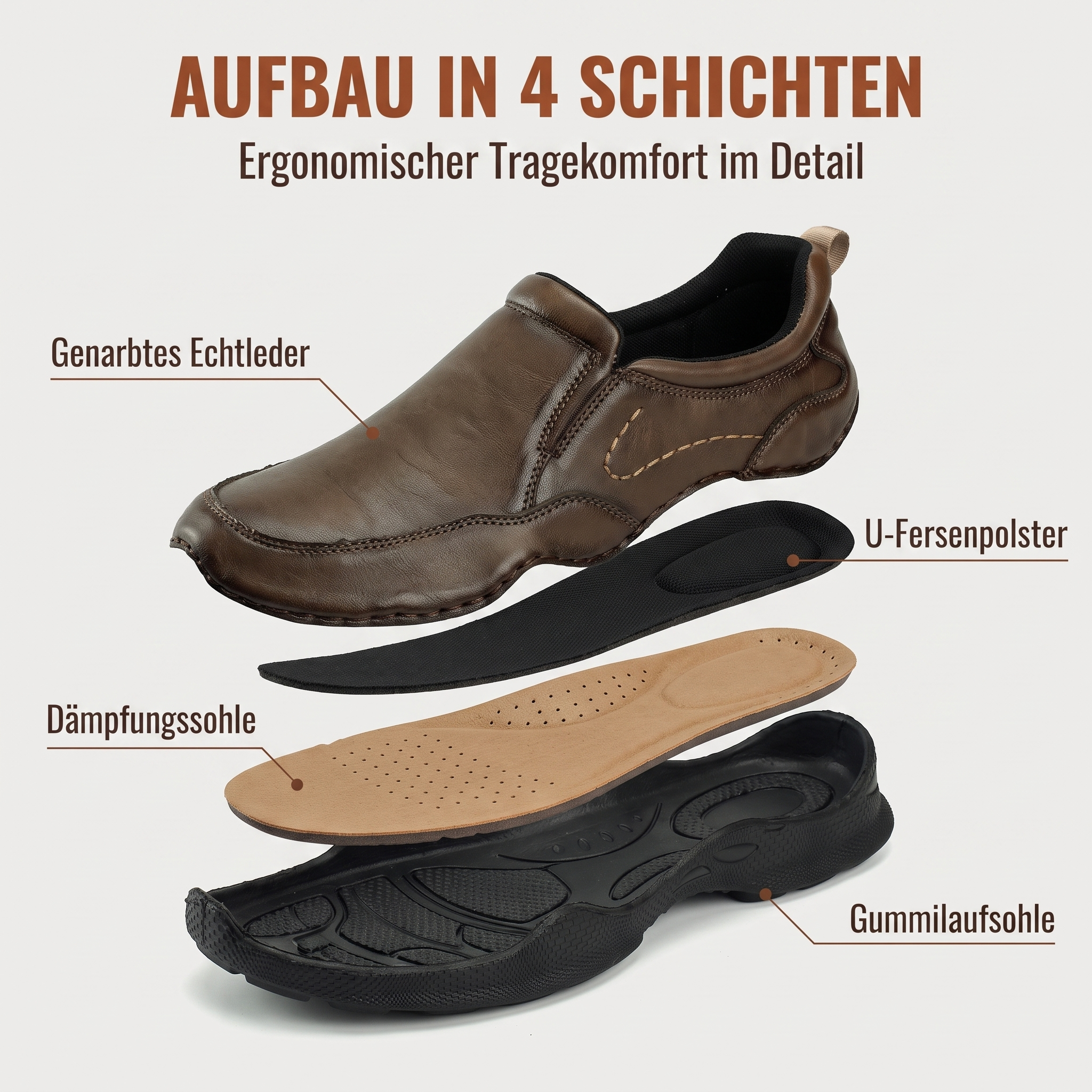 MANTRAFF® Herren-Outdoor-Freizeitschuhe zum Hineinschlüpfen aus vollnarbigem Leder