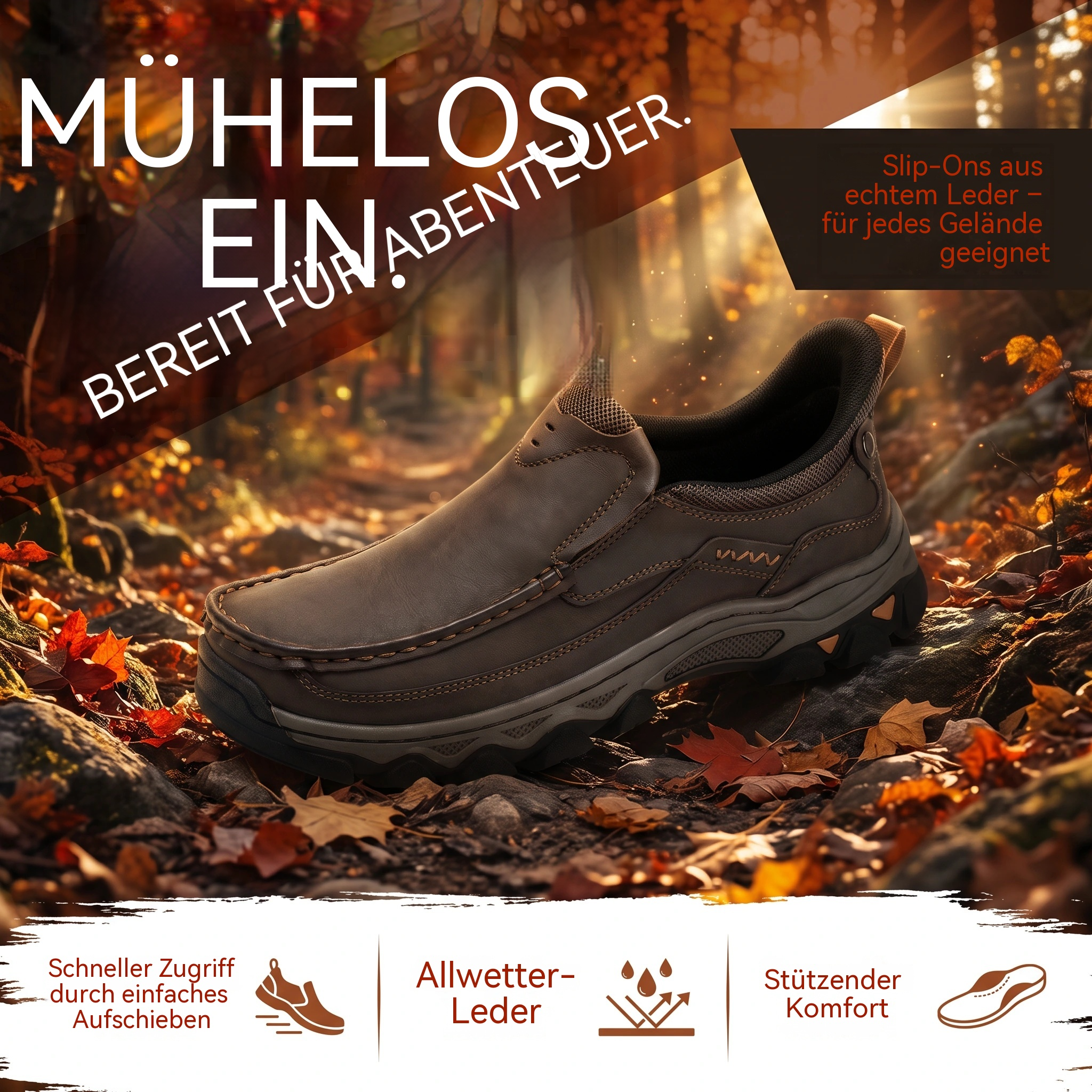 MANTRAFF® Handgefertigte Herren-Slip-Ons aus Rindsleder