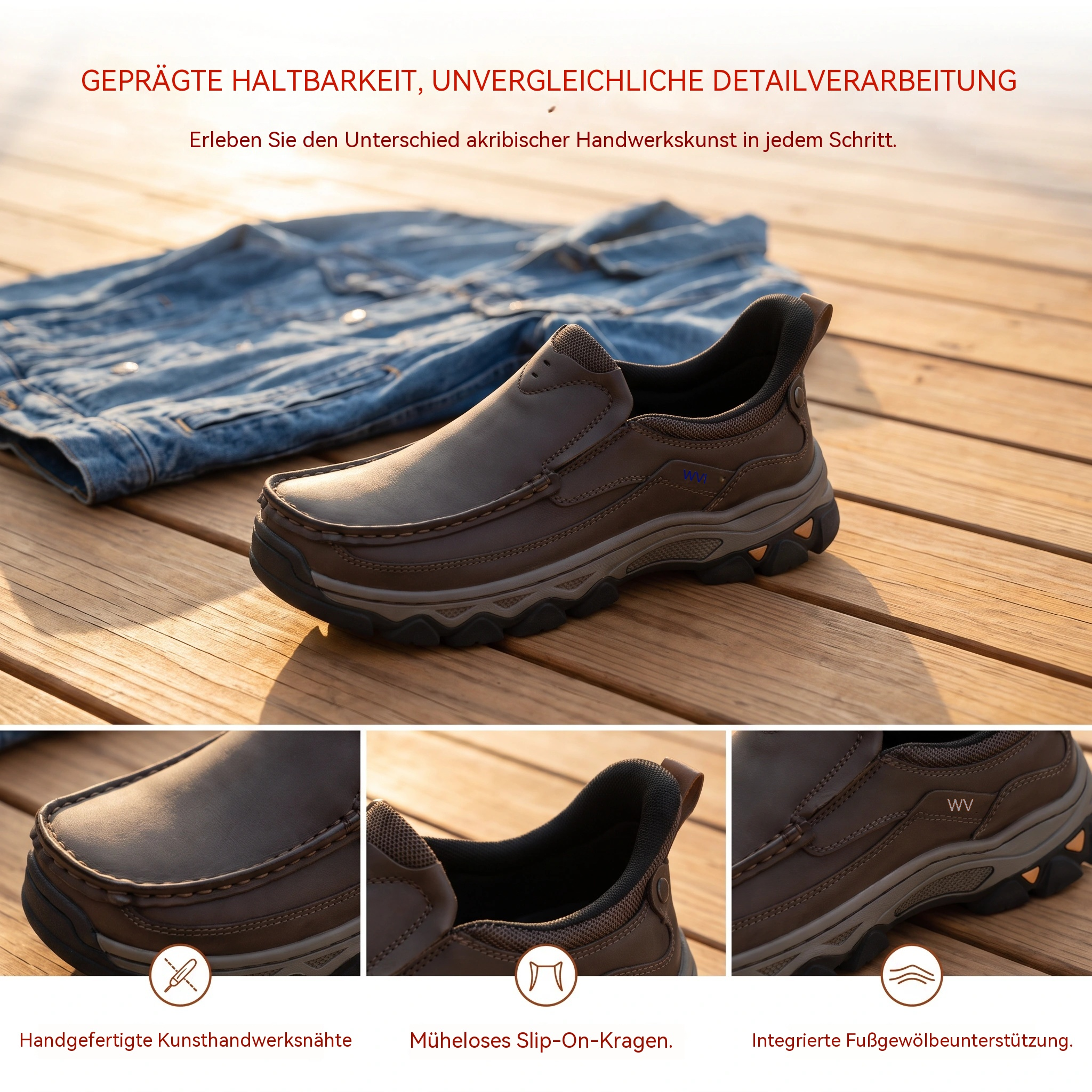 MANTRAFF® Handgefertigte Herren-Slip-Ons aus Rindsleder