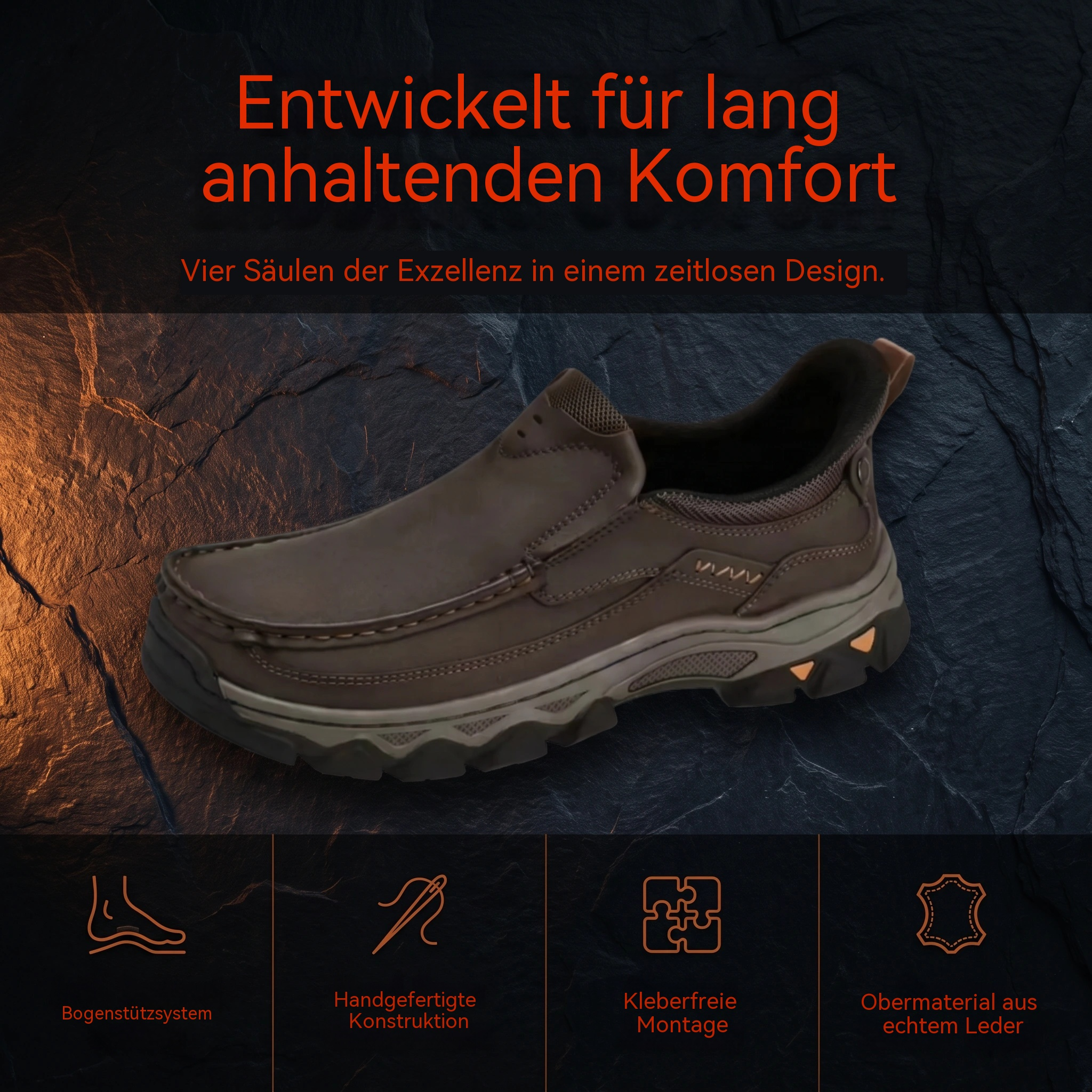 MANTRAFF® Handgefertigte Herren-Slip-Ons aus Rindsleder