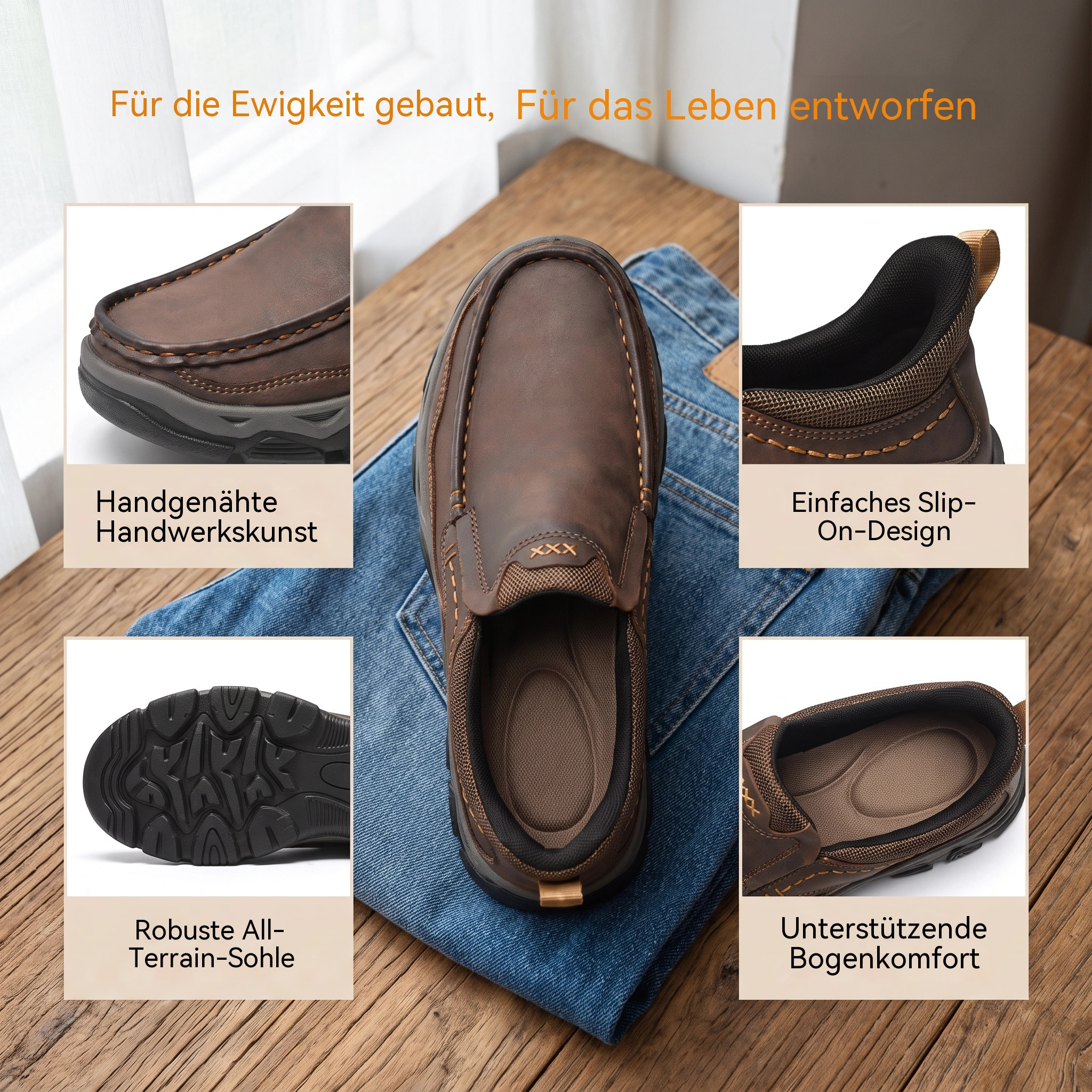 MANTRAFF® Handgefertigte Herren-Slipper aus Rindsleder