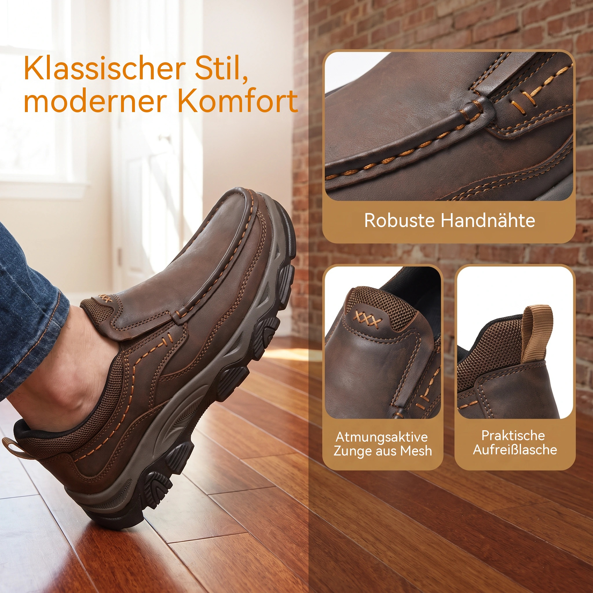 MANTRAFF® Handgefertigte Herren-Slipper aus Rindsleder
