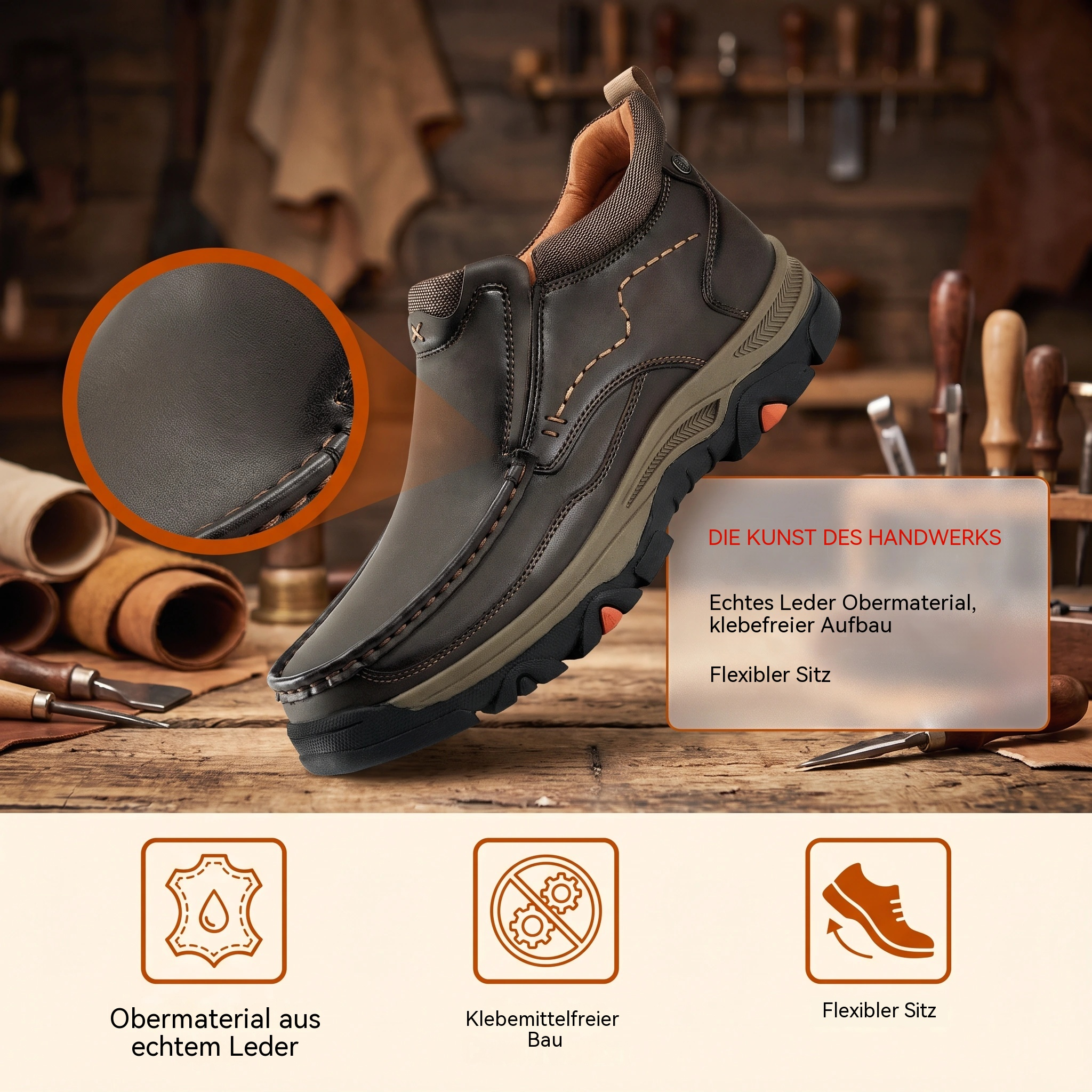 MANTRAFF® Herren-Outdoor-Schlupfstiefel aus vollnarbigem Leder
