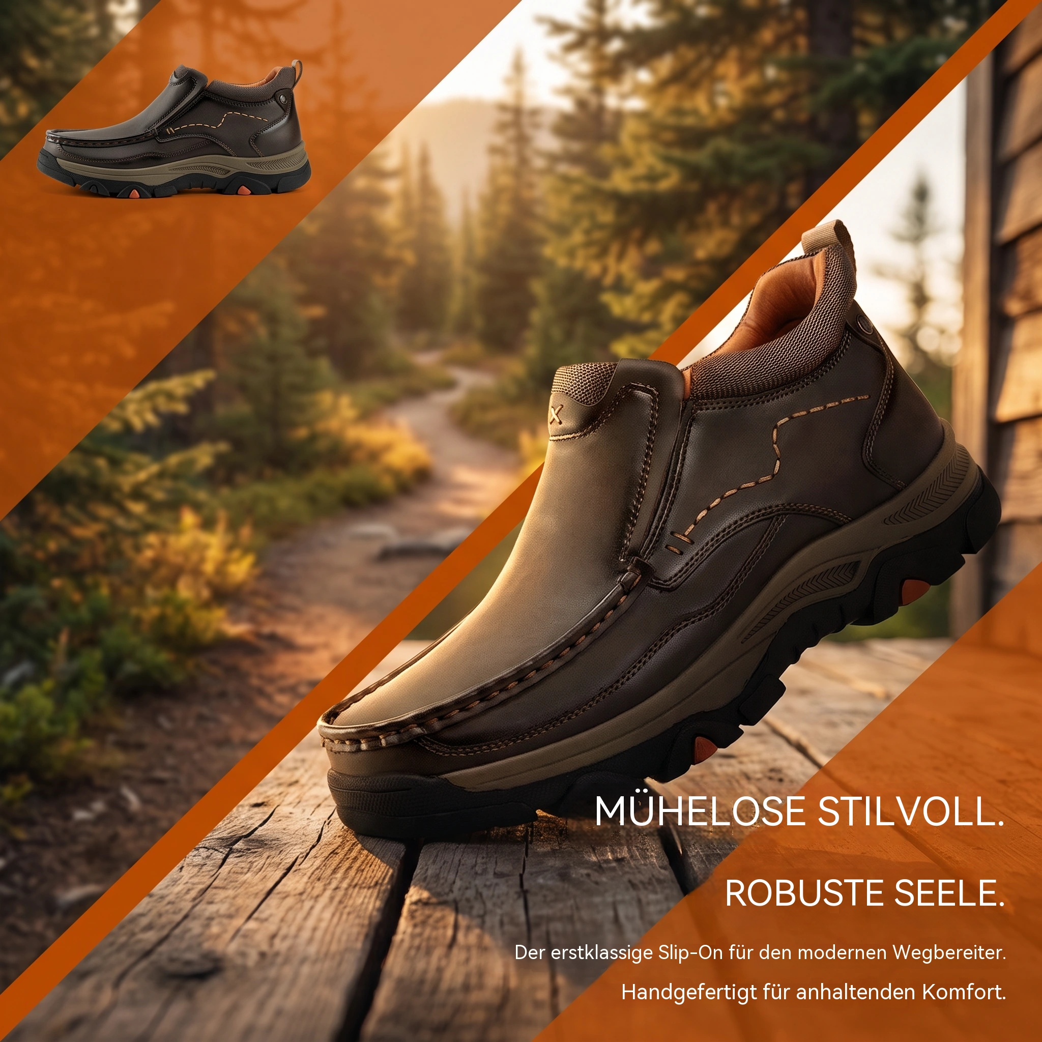 MANTRAFF® Herren-Outdoor-Schlupfstiefel aus vollnarbigem Leder