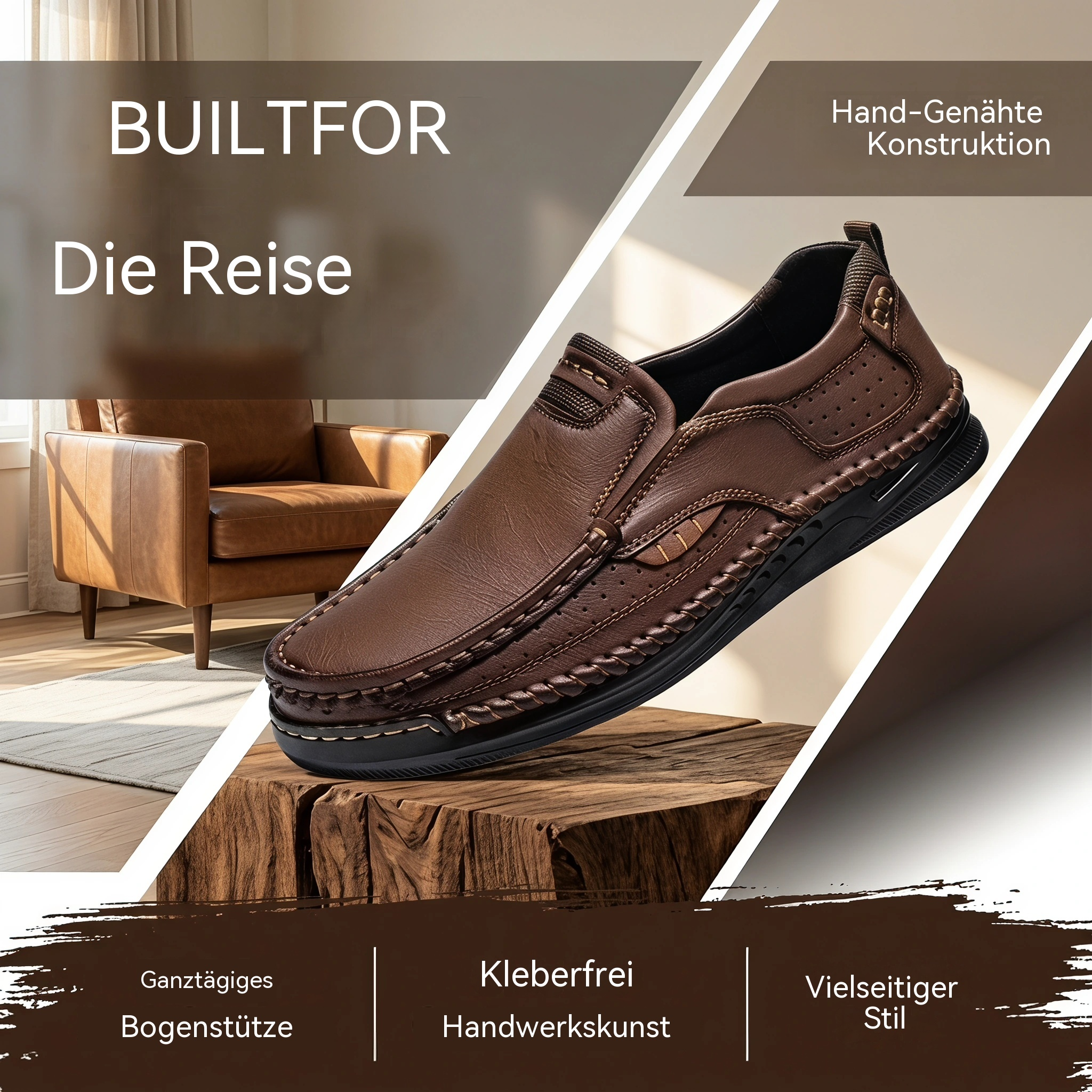 MANTRAFF® Orthopädische Herren-Slipper aus handgefertigtem Echtleder