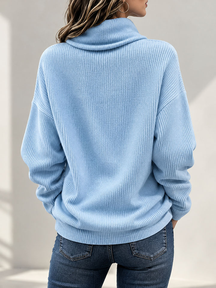 Women's Cowl Neck Knit Sweater, Long Sleeve Solid Pullover Top