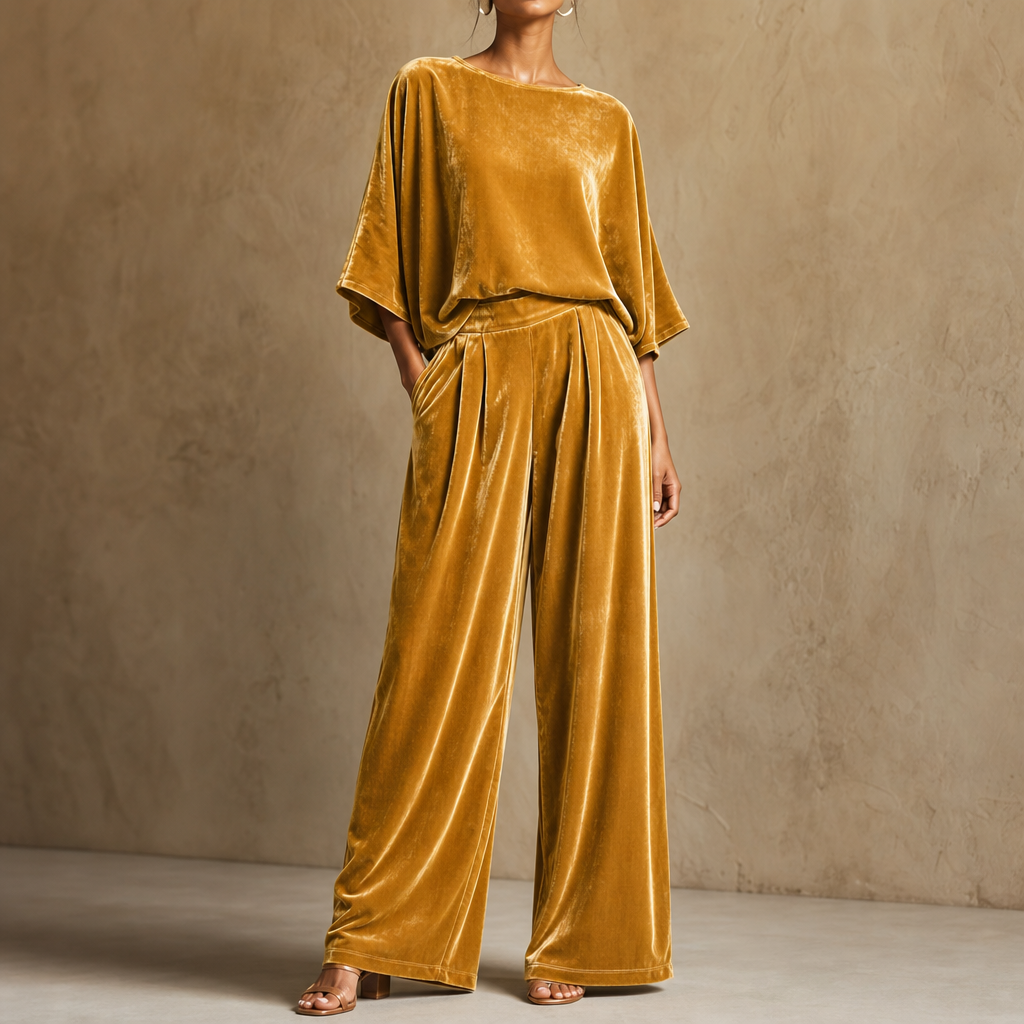 Half-Sleeve Top And Wide-Leg Pants Set