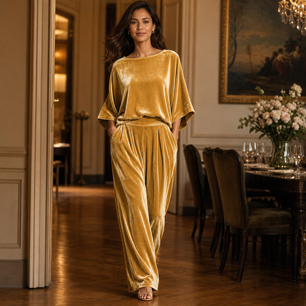 Half-Sleeve Top And Wide-Leg Pants Set
