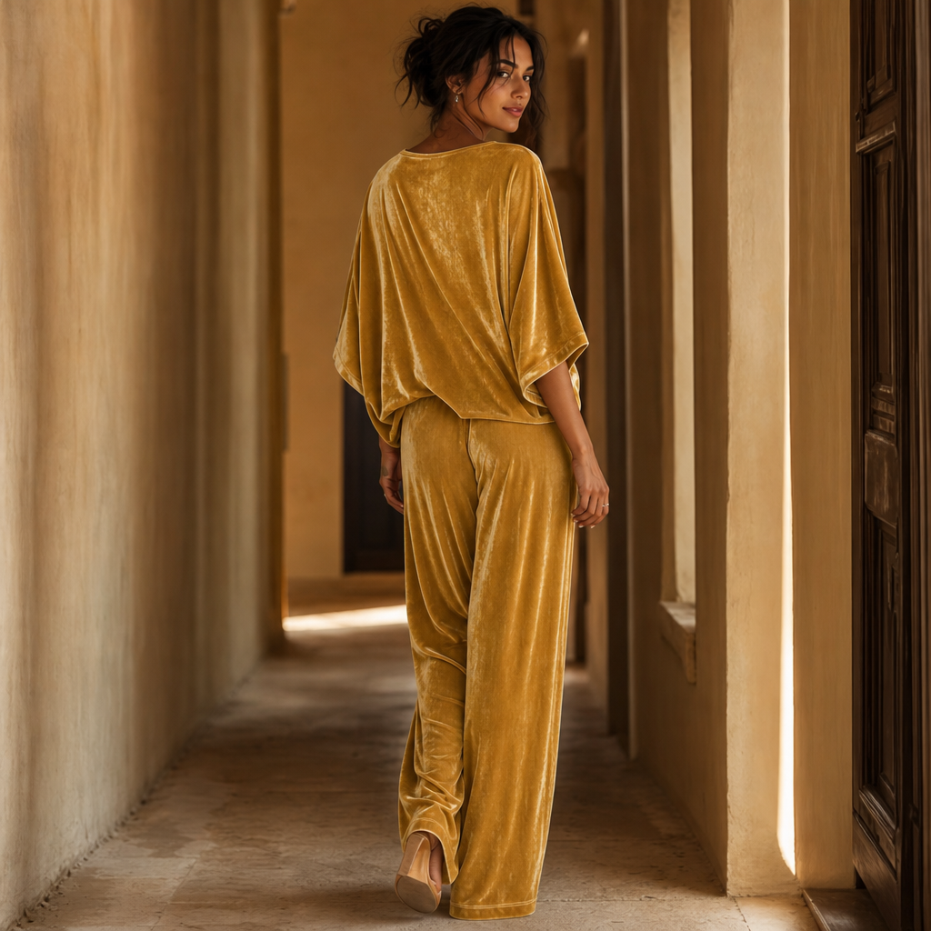 Half-Sleeve Top And Wide-Leg Pants Set