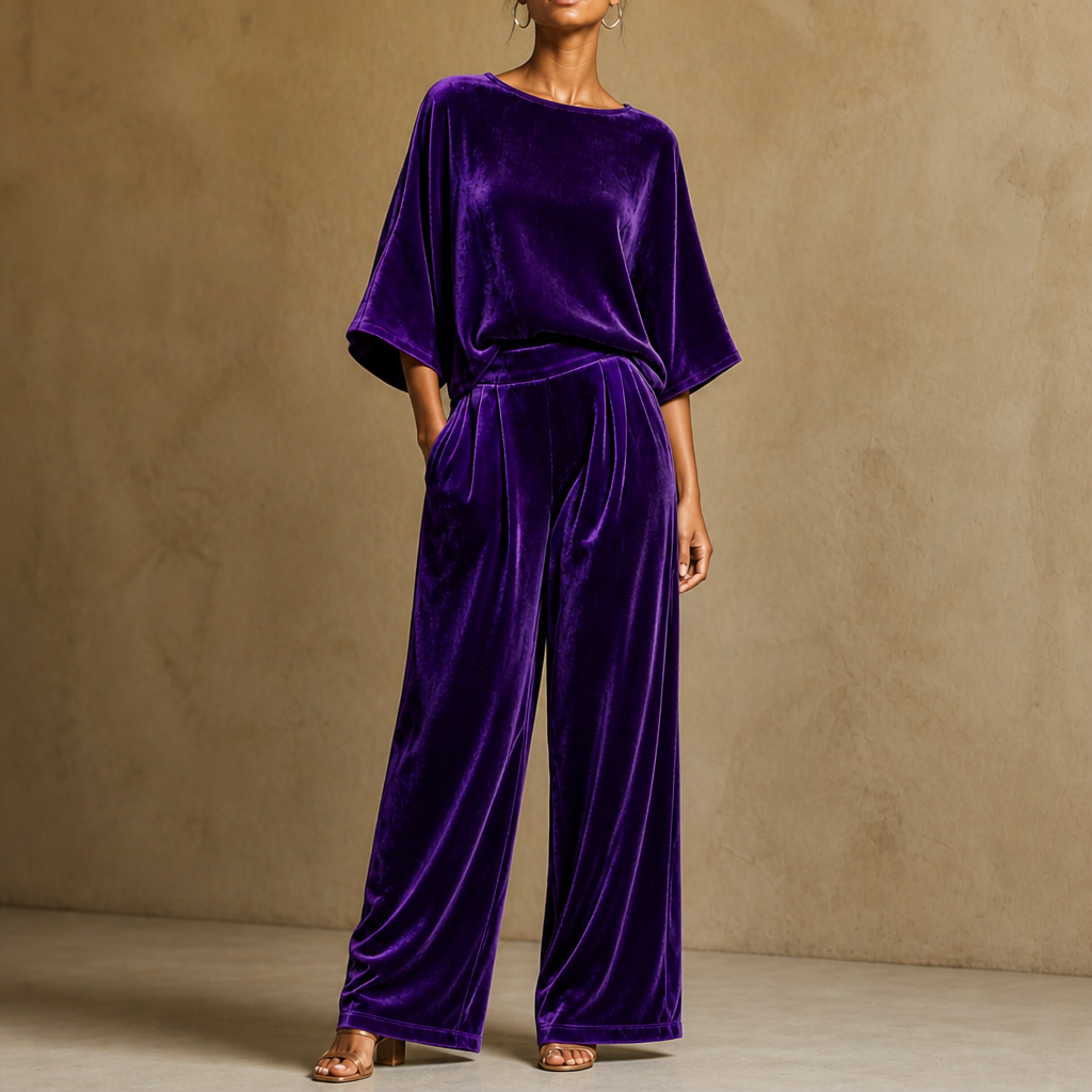 Half-Sleeve Top And Wide-Leg Pants Set