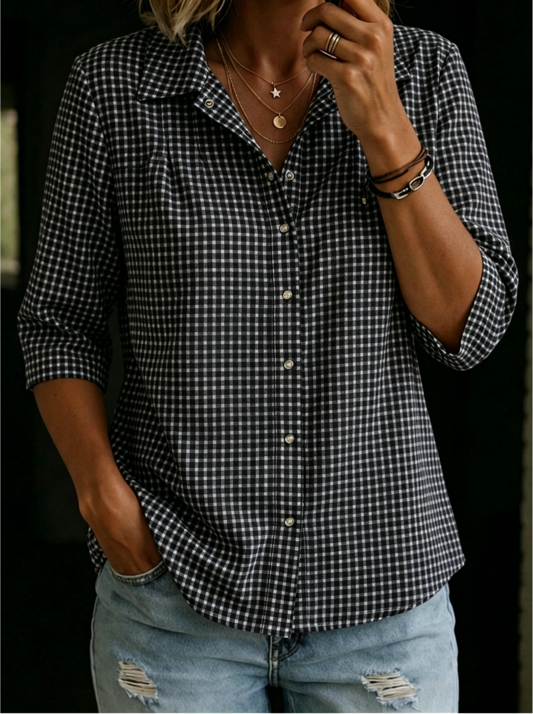 Women’s Classic Gingham Button-Up Blouse