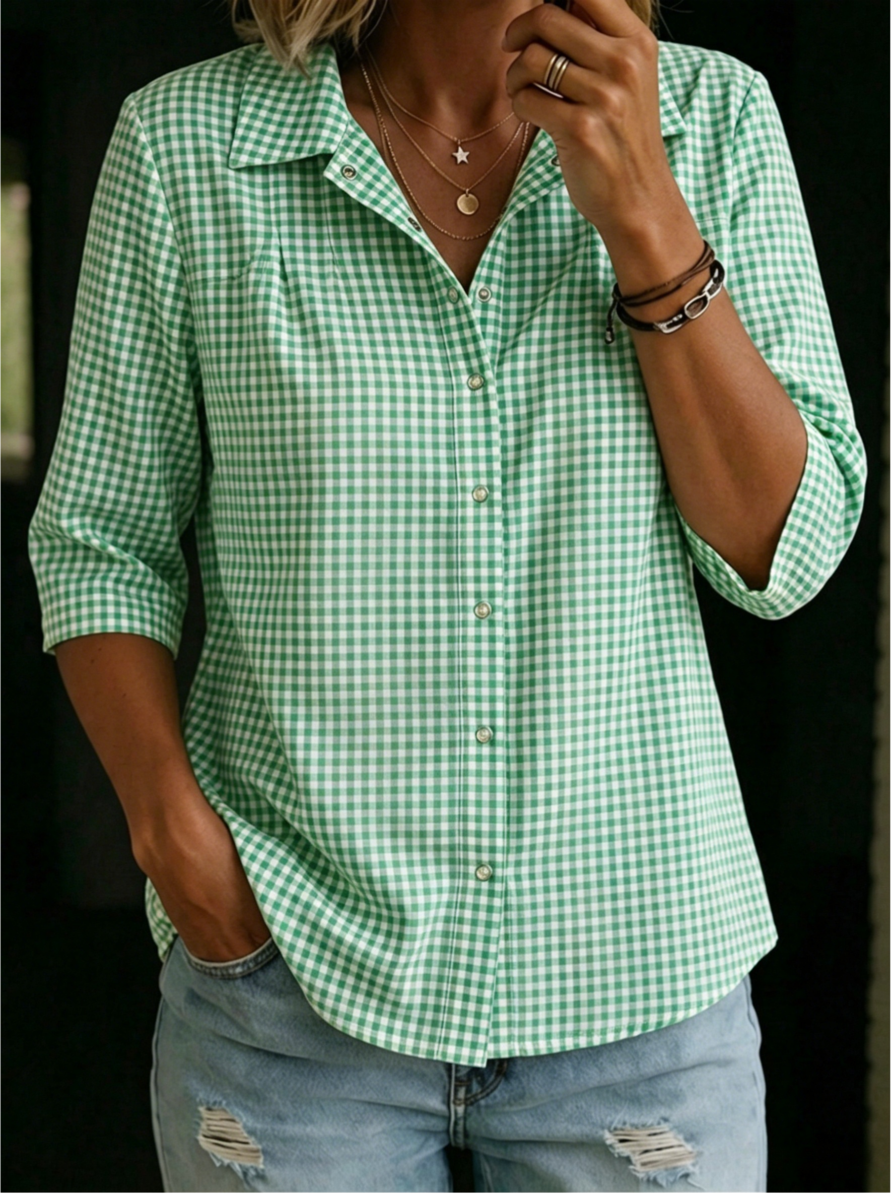 Women’s Classic Gingham Button-Up Blouse