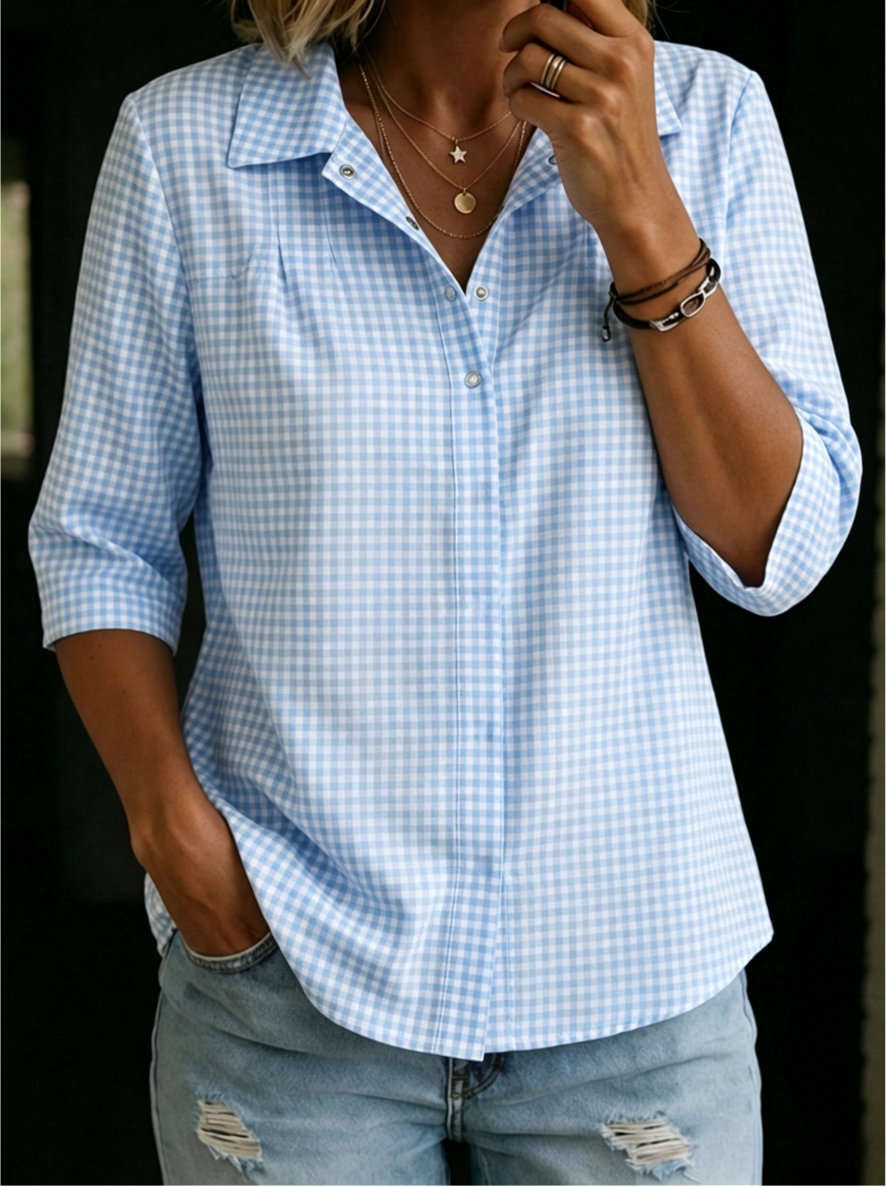 Women’s Classic Gingham Button-Up Blouse